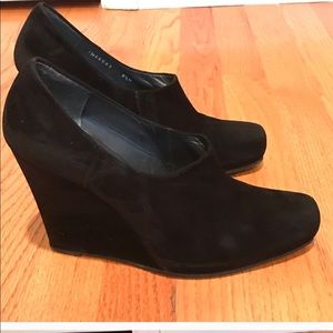 Black suede wedge shoes